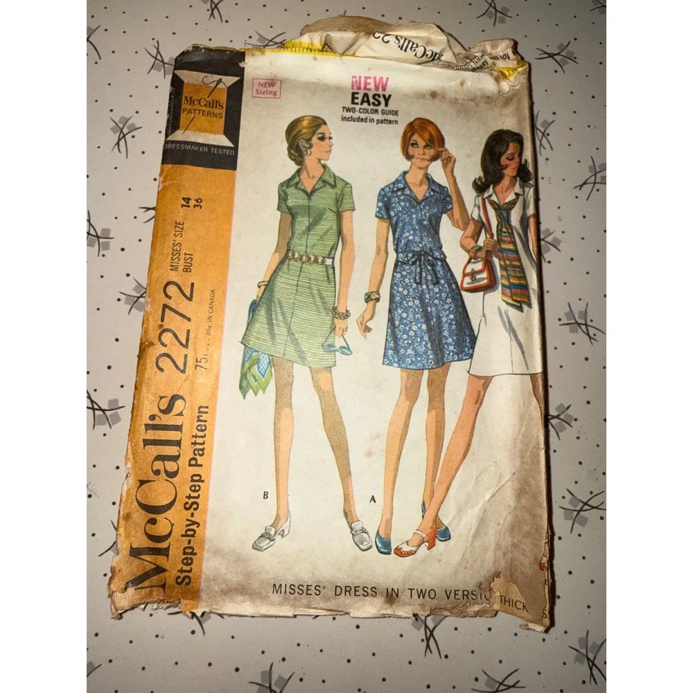 Vintage 1970 McCalls 2272 Misses Dress Sewing Pattern Size 14 Bust 36 Mod A-Line